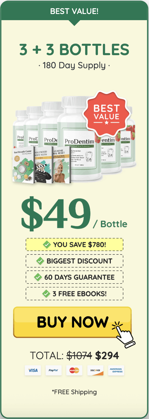 ProDentim 180-day supply package - Best value 6 bottles